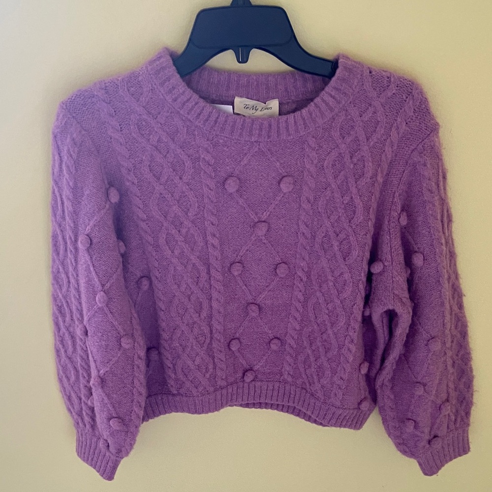 Bloomingdale's Purple Cable Knit Sweater